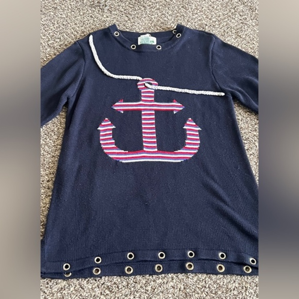 Vintage Quacker Factory Anchor Sweater Navy Pink Nautical Womens